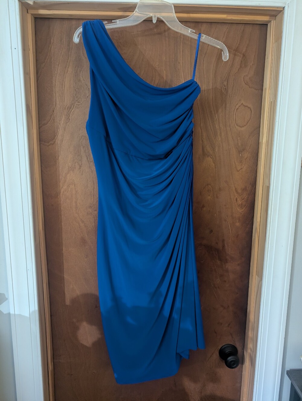 Lauren Ralph Lauren Elegant One-Shoulder Blue Draped Women’s Dress